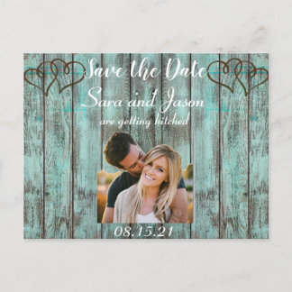 Rustic turquoise Sla de datum op Aankondigingskaart