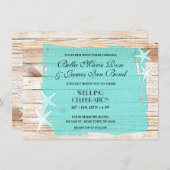 Rustic Turquoise Starfish Seashell Wedding Invite Kaart (Voorkant / Achterkant)