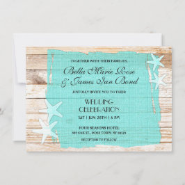 Rustic Turquoise Starfish Seashell Wedding Invite Kaart