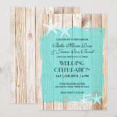 Rustic Turquoise Starfish Wedding Invitation Kaart (Voorkant / Achterkant)