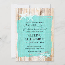 Rustic Turquoise Starfish Wedding Invitation
