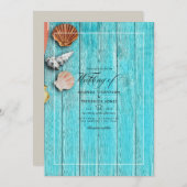 Rustic Turquoise Summer Beach Wedding Invitation Kaart (Voorkant / Achterkant)
