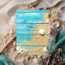 Rustic Turquoise Summer Beach Wedding Invitation Kaart