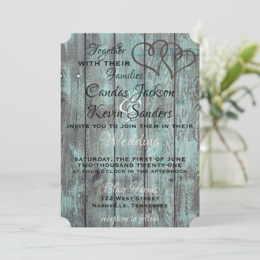 RUSTIC TURQUOISE WEDDING INVITE KAART (Staand voorkant)