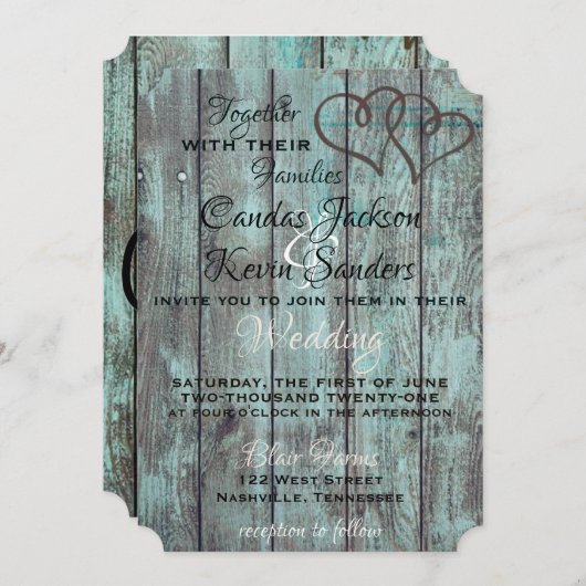 RUSTIC TURQUOISE WEDDING INVITE KAART (Voorkant / Achterkant)
