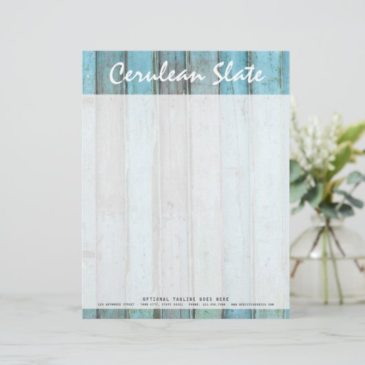 Rustic Turquoise Wood  & Boho Chic Boutique Briefhoofd Sjabloon (Staand voorkant)