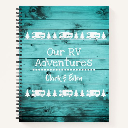 Rustic Turquoise Wood Camping Custom RV Journal Notitieboek (Voorkant)