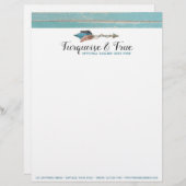 Rustic Turquoise Wood & Feather Arrow Boho Chic Briefhoofd (Voorkant / Achterkant)