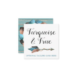 Rustic Turquoise Wood & Feather Arrow Boho Chic Vierkante Visitekaartje
