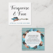 Rustic Turquoise Wood & Feather Arrow Boho Chic Vierkante Visitekaartje (Voorkant / Achterkant)