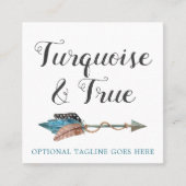 Rustic Turquoise Wood & Feather Arrow Boho Chic Vierkante Visitekaartje (Voorkant)