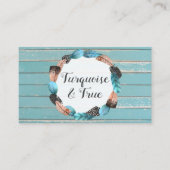 Rustic Turquoise Wood & Feather Arrow Boho Chic Visitekaartje (Voorkant)