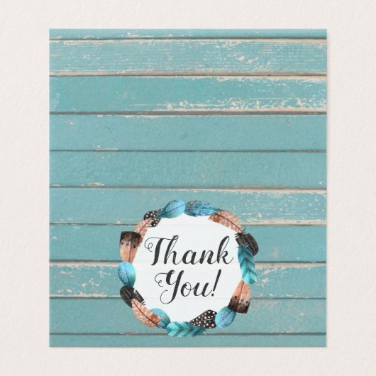 Rustic Turquoise Wood & Feather Arrow Dank u Kaart (Buitenkant ongevouwen)