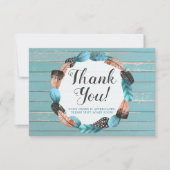 Rustic Turquoise Wood Feather Arrow Dank u wel Kaart (Voorkant)