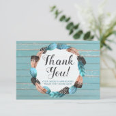 Rustic Turquoise Wood Feather Arrow Dank u wel Kaart (Staand voorkant)