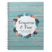 Rustic Turquoise Wood & Feather Wreath Boho Chic Notitieboek (Voorkant)