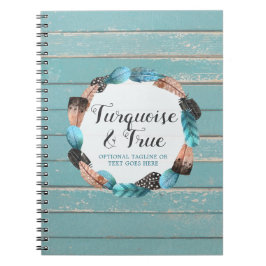 Rustic Turquoise Wood & Feather Wreath Boho Chic Notitieboek