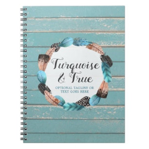 Rustic Turquoise Wood & Feather Wreath Boho Chic Notitieboek