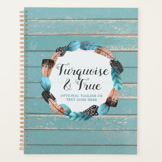 Rustic Turquoise Wood & Feather Wreath Boho Chic Planner (Voorkant)