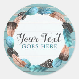 Rustic Turquoise Wood & Feather Wreath Boho Chic Ronde Sticker