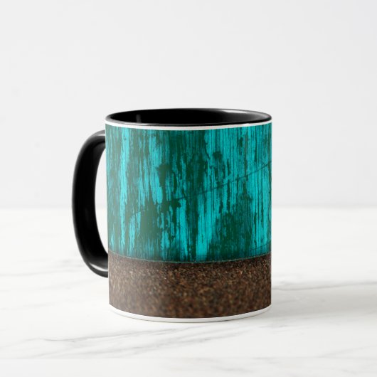  Rustic Turquoise Wood Grain Sandstone Mok (Voorkant links)