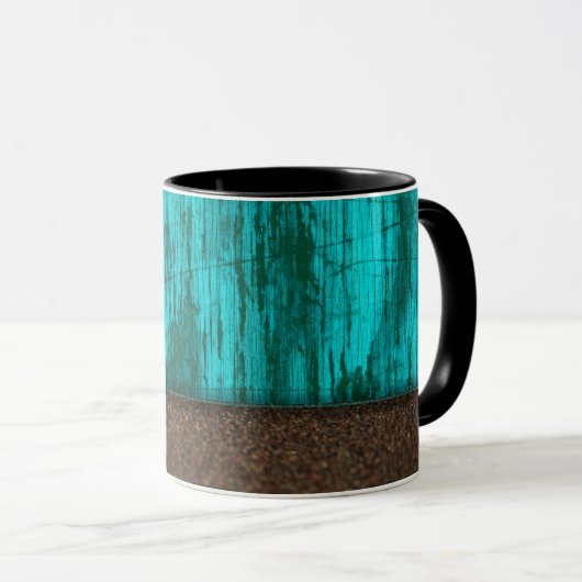  Rustic Turquoise Wood Grain Sandstone Mok (Voorkant rechts)