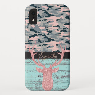 Rustic Turquoise Wood Pink Antler Camo Case-Mate iPhone Case