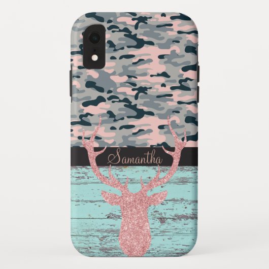 Rustic Turquoise Wood Pink Antler Camo Case-Mate iPhone Case (Achterkant)