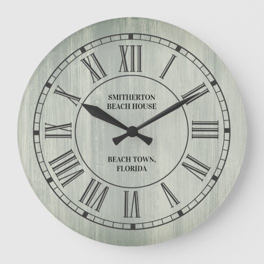 Rustic Turquoise Wood Roman Numeras Beach Grote Klok (Voorkant)