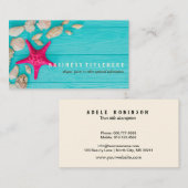Rustic Turquoise Wood Seashells Hot Pink Starfish Visitekaartje (Voorkant / Achterkant)