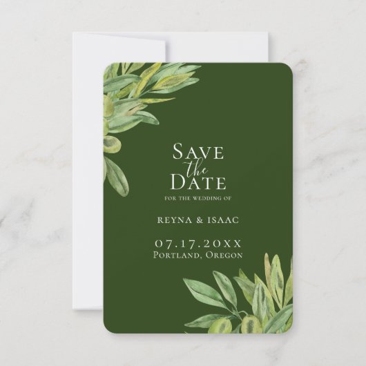 Rustic Tuscan Olive Greenery Save the Date Aankondiging (Voorkant)