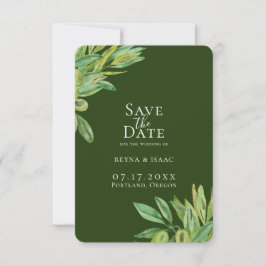 Rustic Tuscan Olive Greenery Save the Date Aankondiging