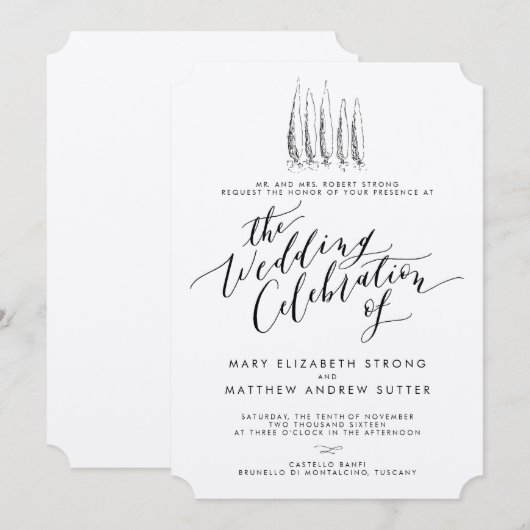 Rustic Tuscany Calligraphy Wedding Invitation Kaart (Voorkant / Achterkant)