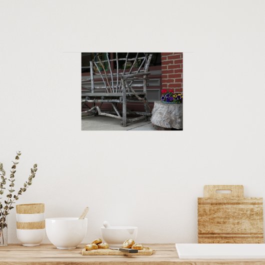 Rustic Twig Bench & Flowers Poster (Keuken)