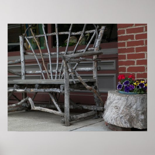 Rustic Twig Bench & Flowers Poster (Voorkant)