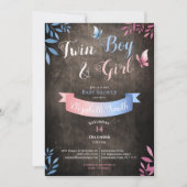 Rustic Twin Boy and Girl watercolor babyshower Kaart (Voorkant)