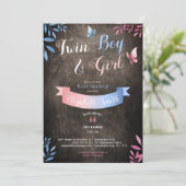 Rustic Twin Boy and Girl watercolor babyshower Kaart (Staand voorkant)
