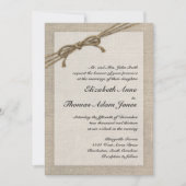 Rustic Twine Bow en Burlap Wedding Invitation Kaart (Voorkant)