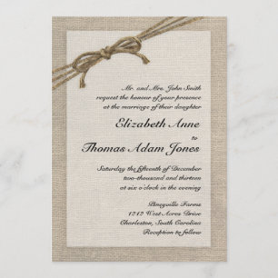 Rustic Twine Bow en Burlap Wedding Invitation Kaart
