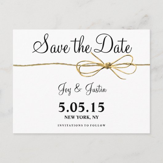 Rustic Twine Bow Save the Date Briefkaarten (Voorkant)