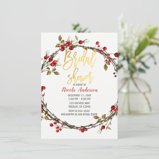 Rustic Twine Cranberry Berry Krans Vrijgezellenfee Kaart (Staand voorkant)