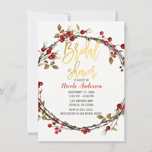 Rustic Twine Cranberry Berry Krans Vrijgezellenfee Kaart (Voorkant)