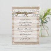 Rustic Twine en Lace Barn Wood Wedding Invitation Kaart (Staand voorkant)