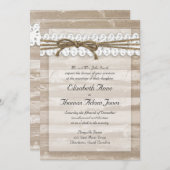 Rustic Twine en Lace Barn Wood Wedding Invitation Kaart (Voorkant / Achterkant)
