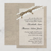 Rustic Twine en Lace Burlap 2 Wedding Invitation Kaart (Voorkant / Achterkant)