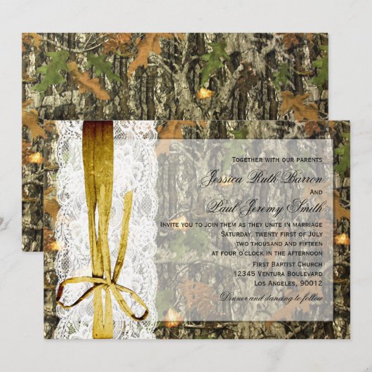 Rustic Twine en Lace Camo Wedding Invitations Kaart (Voorkant / Achterkant)