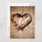 Rustic Twine Heart Burlap Print LOVE Briefkaart (Voorkant / Achterkant)