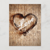 Rustic Twine Heart Burlap Print LOVE Briefkaart (Voorkant)