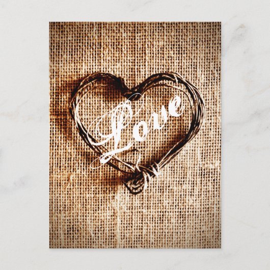Rustic Twine Heart Burlap Print LOVE Briefkaart (Voorkant)