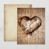 Rustic Twine Heart Burlap Print LOVE Briefkaart (Voorkant / Achterkant)